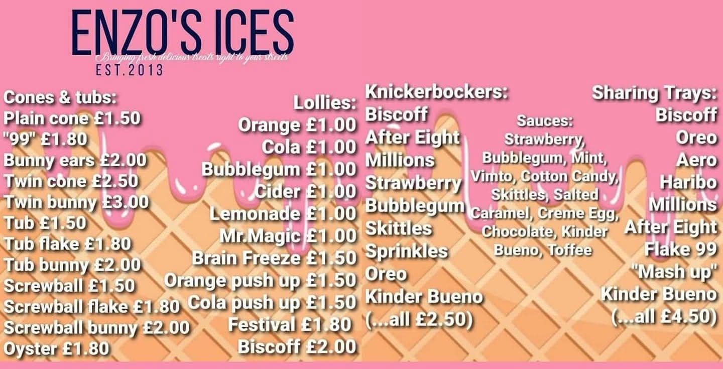 Enzo's Ices Full Menu Board